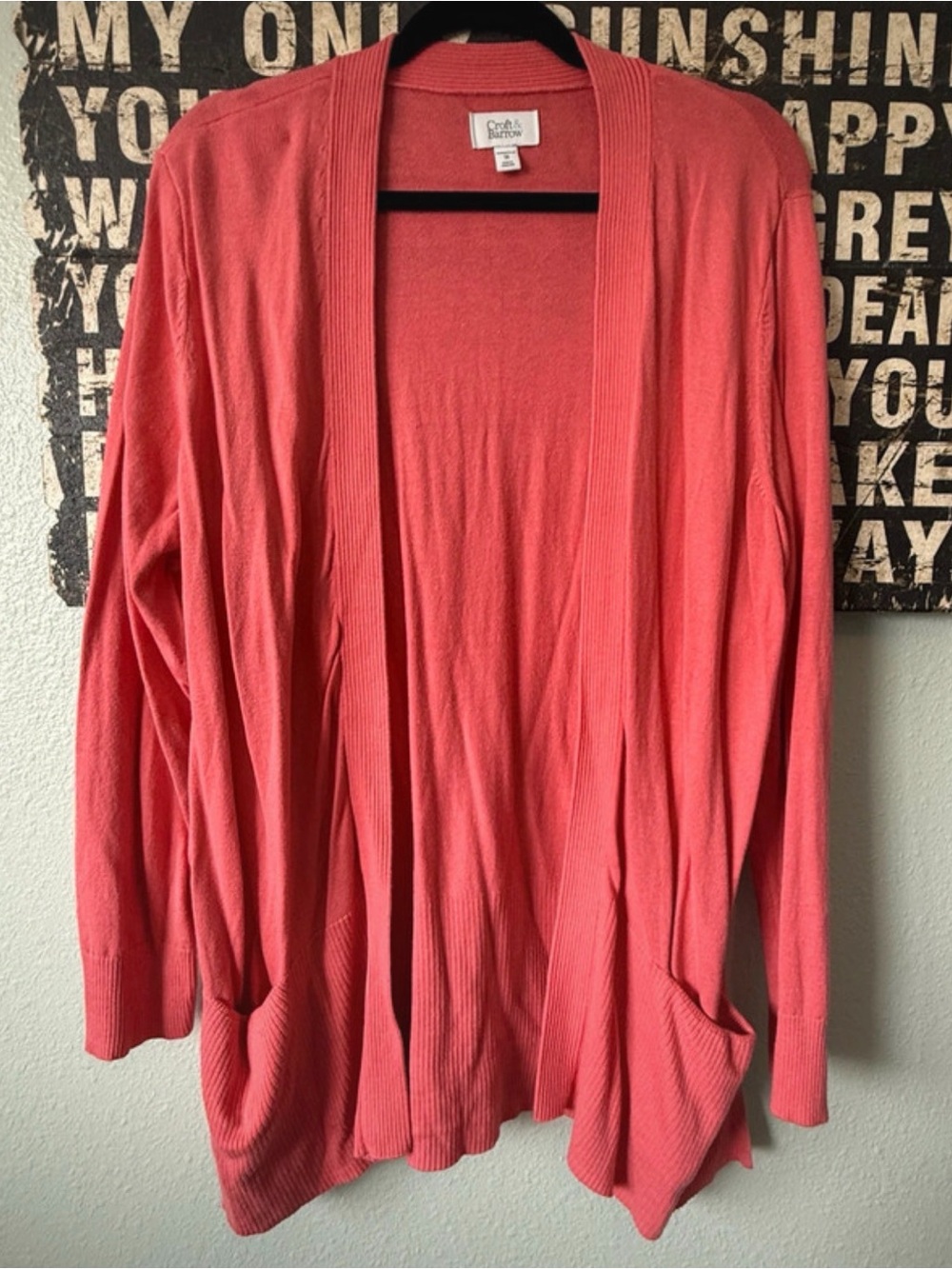 Croft & Barrow Coral Open Front Cardigan Plus 1X